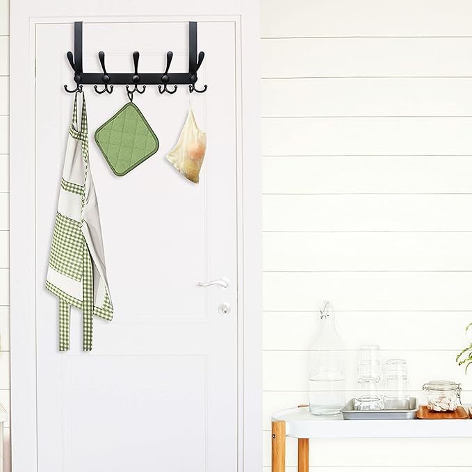 WEBI Over The Door Hooks,Door Hanger,Over The Door Towel Rack with 5 Triple Hooks for Hanging,Over Door Coat Rack Towel Hanger for Towels,Clothes,Bathroom,Black,2 Packs