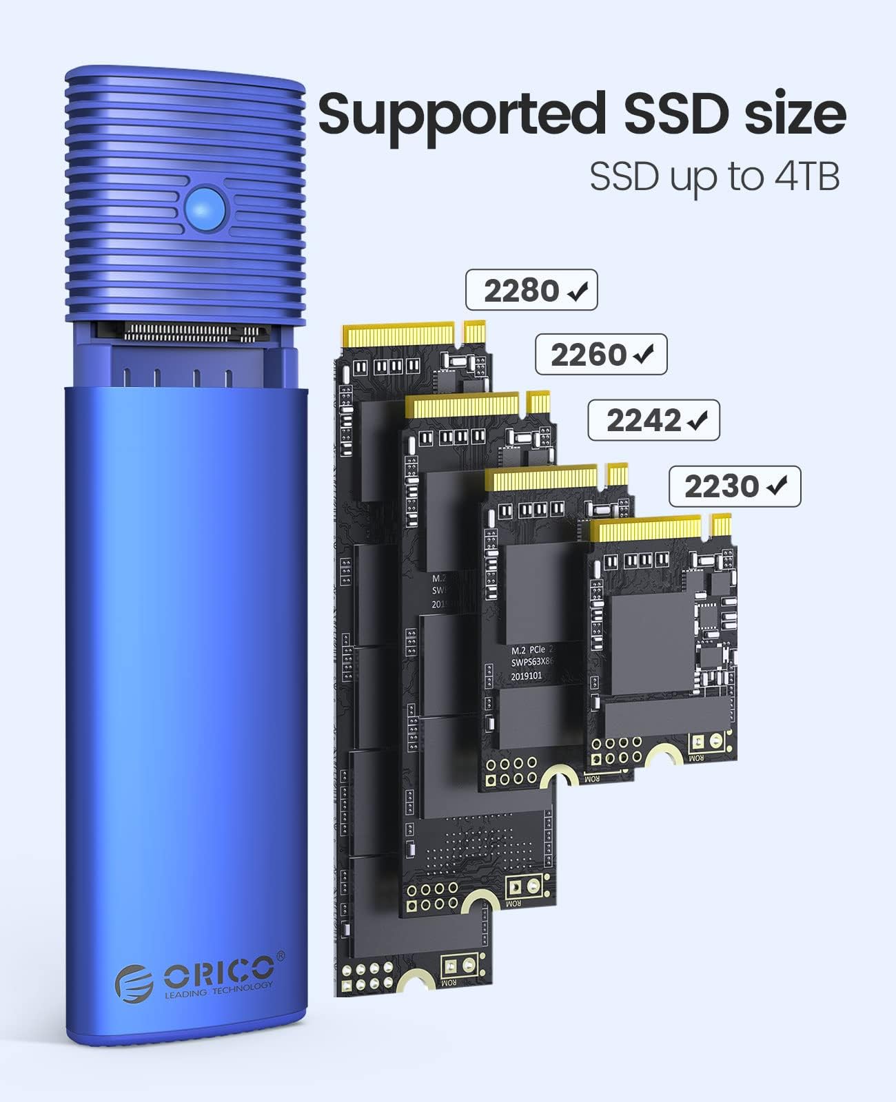 Orico M.2 Nvme Sata Ssd Enclosure Adapter Tool-Free, Usb C 3.2 Gen 2 10Gbps Nvme, 5Gbps Ngff Sata Pcie M-Key(B+M Key) 2230/2242/