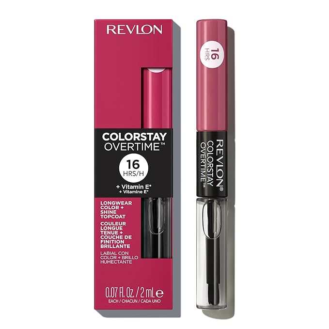 Revlon Liquid Lipstick with Clear Lip Gloss, ColorStay Overtime Lipcolor, Stocking Stuffer for Women, 220 Unlimited Mulberry, 0.07 fl oz