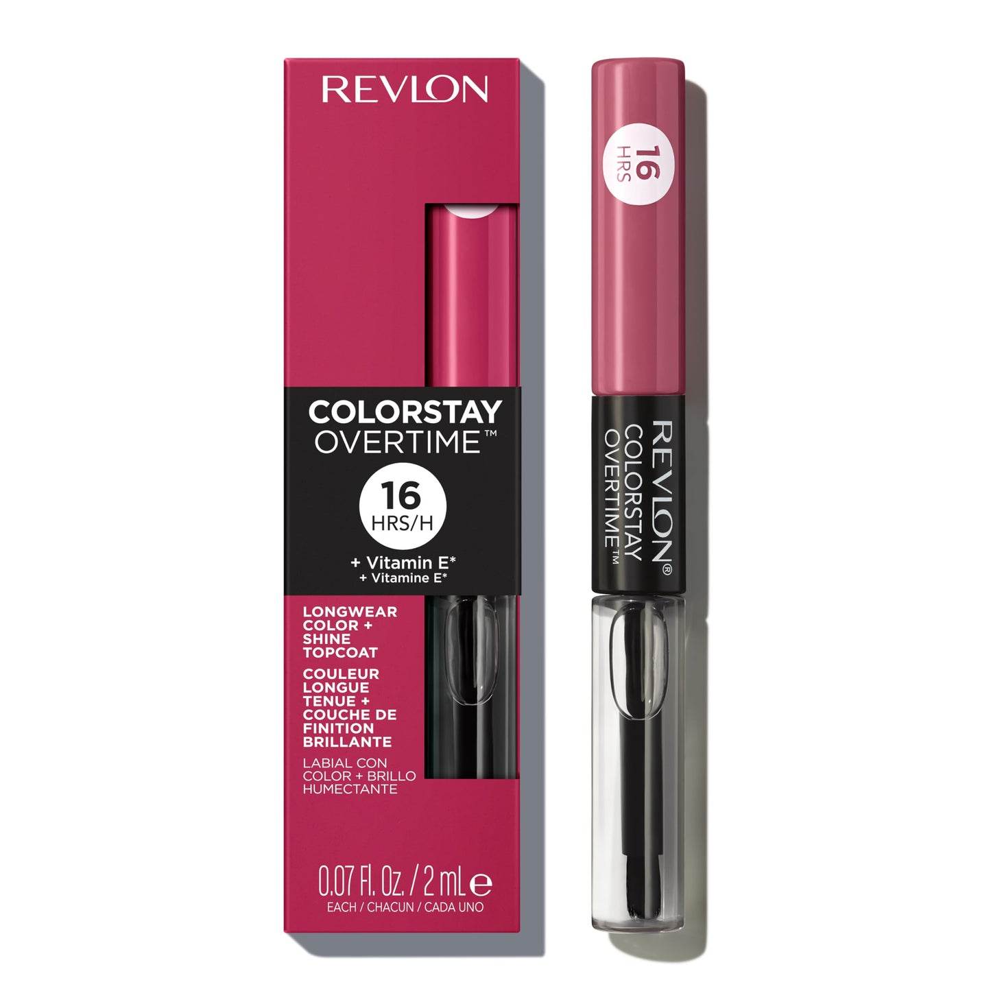 Revlon Liquid Lipstick with Clear Lip Gloss, ColorStay Overtime Lipcolor, Dual Ended with Vitamin E, 220 Unlimited Mulberry, 0.0