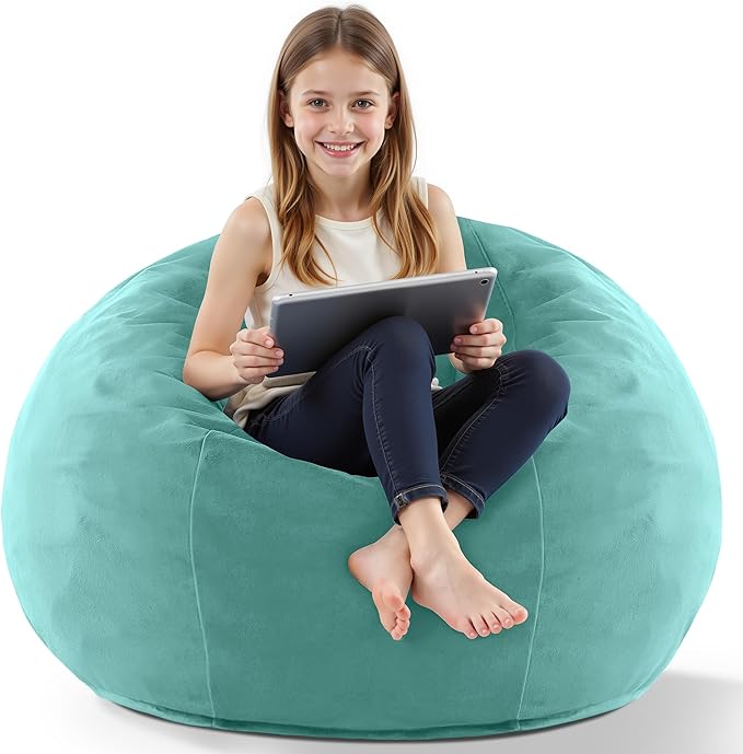 HABUTWAY 2FT Bean Bag Chair, 2' Beanbags Small Bean Bag Chairs with Filling, Teardrop Bean Bag Chair Luxurious Velvet Ultra Soft Fur with Removable Cover (Aqua Ombre)