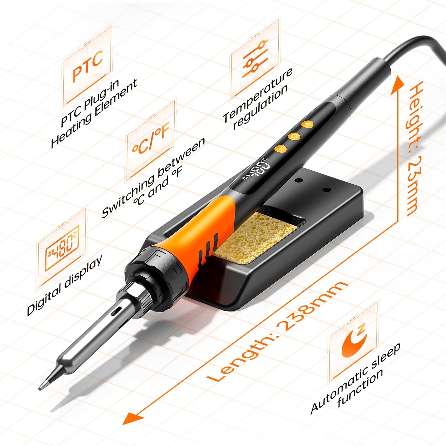 90W 110V LCD Soldering Iron, Soldering Iron Kit, 10-in-1 Soldering gun Tool, 5 Soldering Iron Tips, Solder Wire, Solder Paste, Adjustable Temperature Range 180-480°C