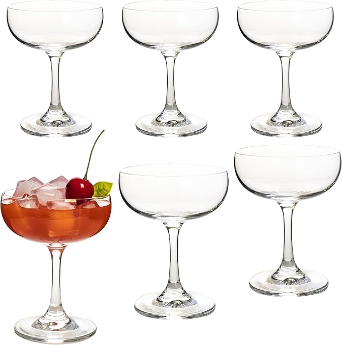 YARYOUNG 7 oz Crystal Coupe Glasses, Set of 6, Champagne Glass Set, Classic Cocktail Glass, Drinking Glasses Set, Bar Glas...
