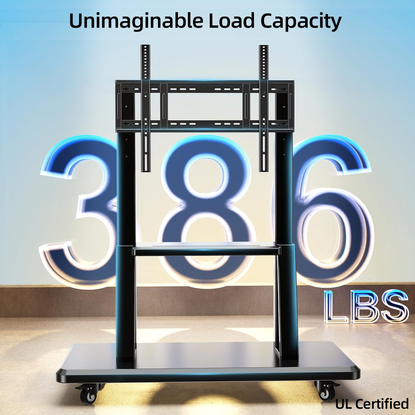 Heavy Duty Rolling TV Mount Stand for 60-105 Inch TVs up to 386 lbs, Smart Board Stand for Interactive Whiteboard, Mobile TV Cart with Storage Shelves on Wheels, Height Adjustable, Max VESA 850x600mm