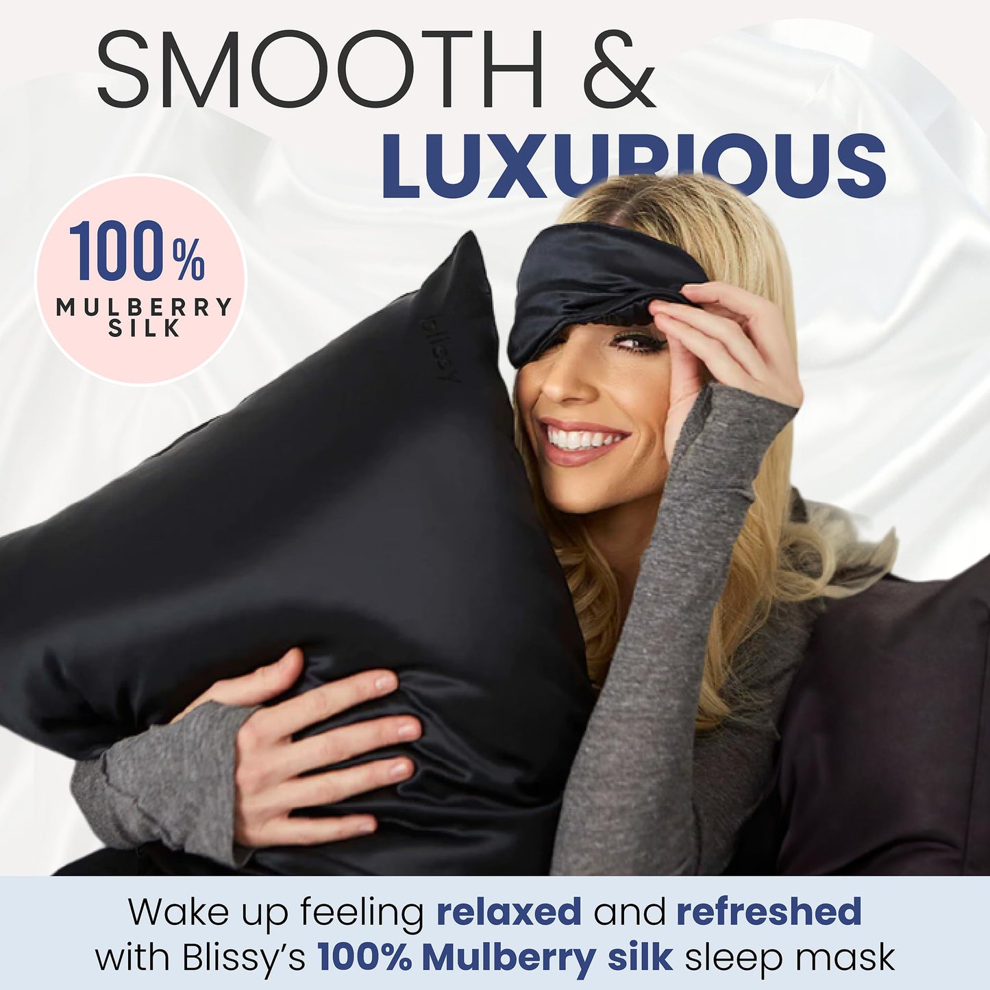 Blissy Silk Sleep Mask - Eye Sleeping Mask for Women & Men for Total Blackout - 100% Pure Mulberry Silk, 22 Momme 6a Fibers - Blindfold Sleep Mask Side Sleeper Eye Cover (Non Adjustable)