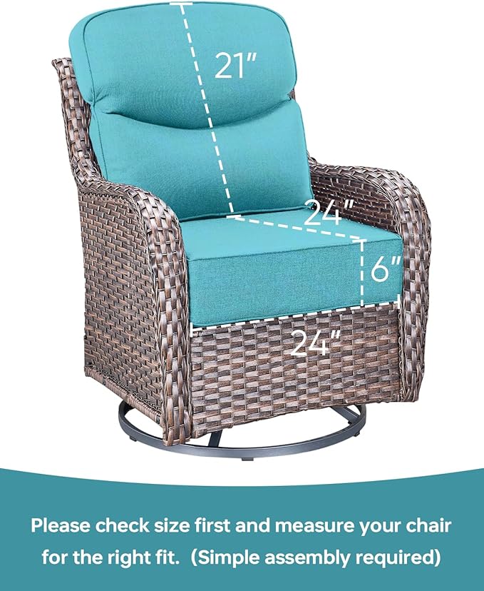 ACTREST Luxury 24x24x6 Inch Smile Outdoor Seat Cushions Set of 2 - Superior Comfortable Water-Repellent Patio Chair Cushion for Porch Rattan Dining Glider Loveseat Sectional Sofa - Turquoise