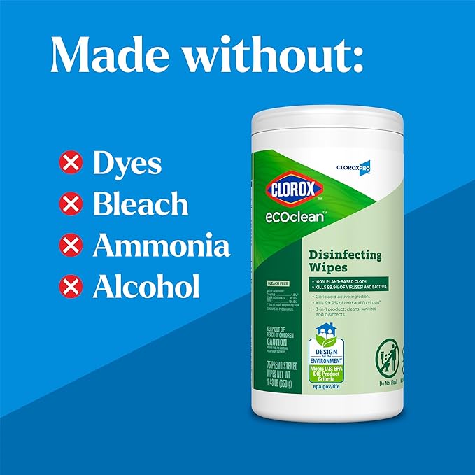CloroxPro Clorox EcoClean Disinfecting Wipes, 75 Count, Pack of 3