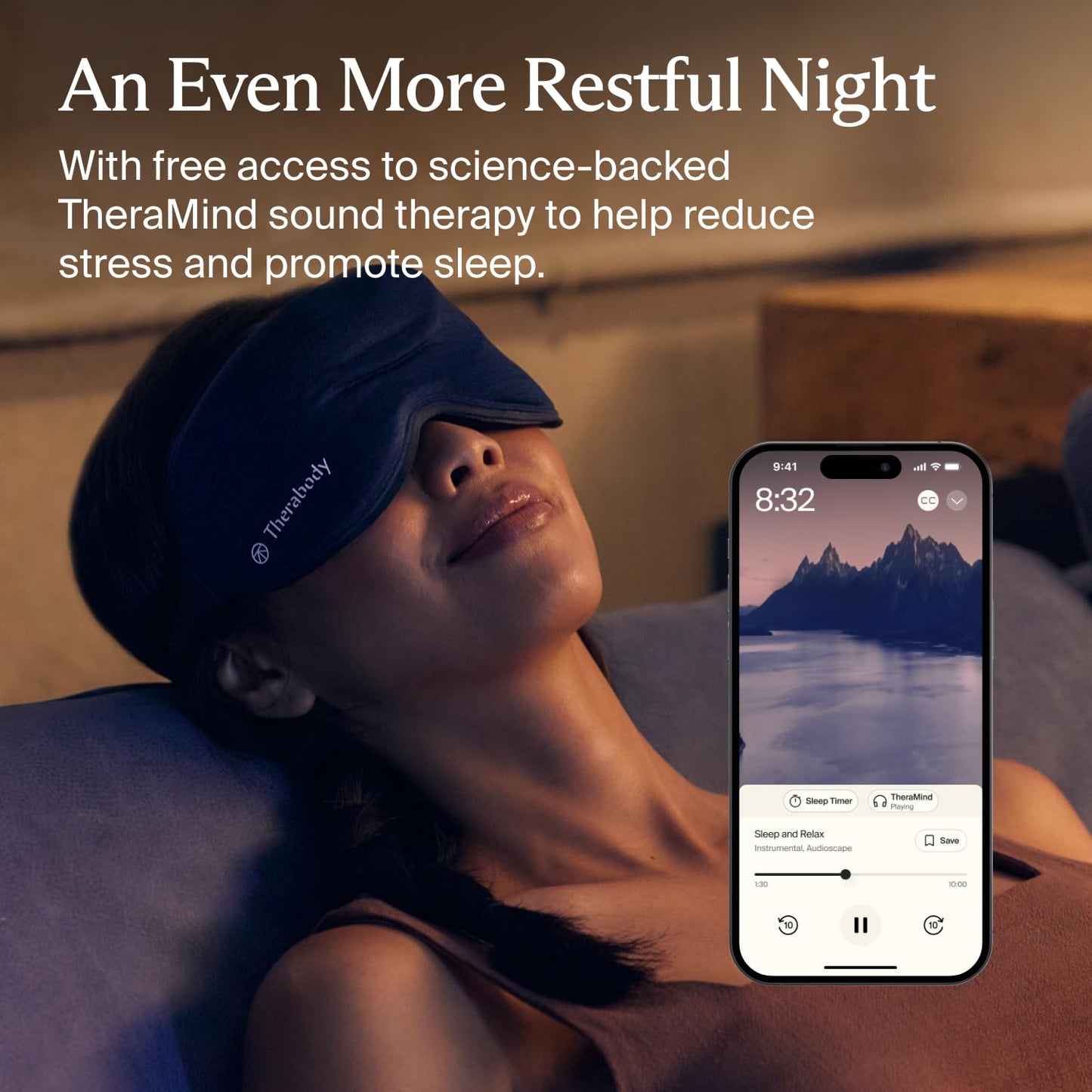 TheraGun Therabody Sleep Mask Ultra-Comfortable, 100% Blackout Sleep Eye Mask with Gentle Eye Massager Vibration for Stress Relief, Headache Relief & Self Care - Facial Massager for Women & Men