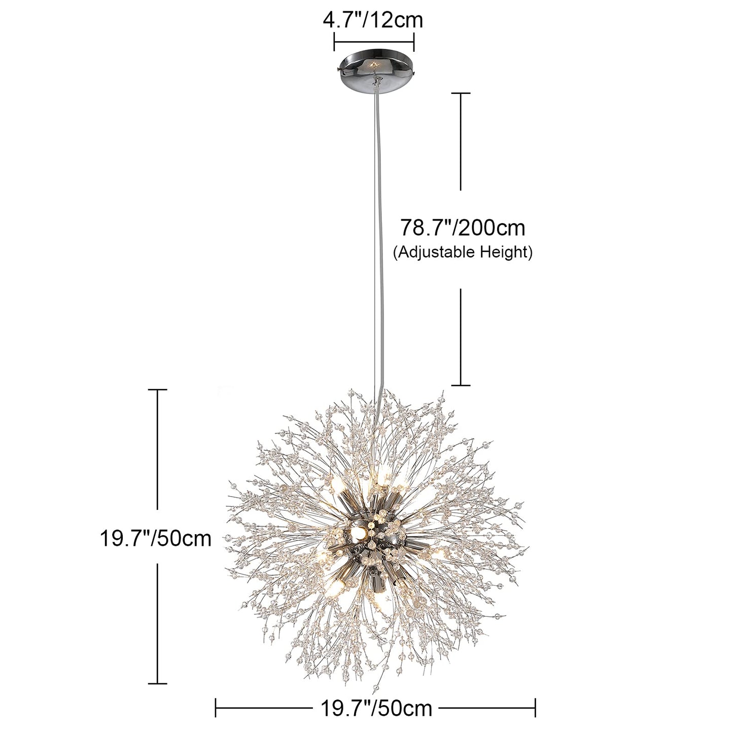 Lingkai 19.9" Chrome Modern Crystal Chandeliers Firework, Bubble Chandelier Lighting for Bathroom Dining Room Bedroom Kitchen Island Living Room Light Fixture, 9-Light Chrome Hanging Round Chandalier