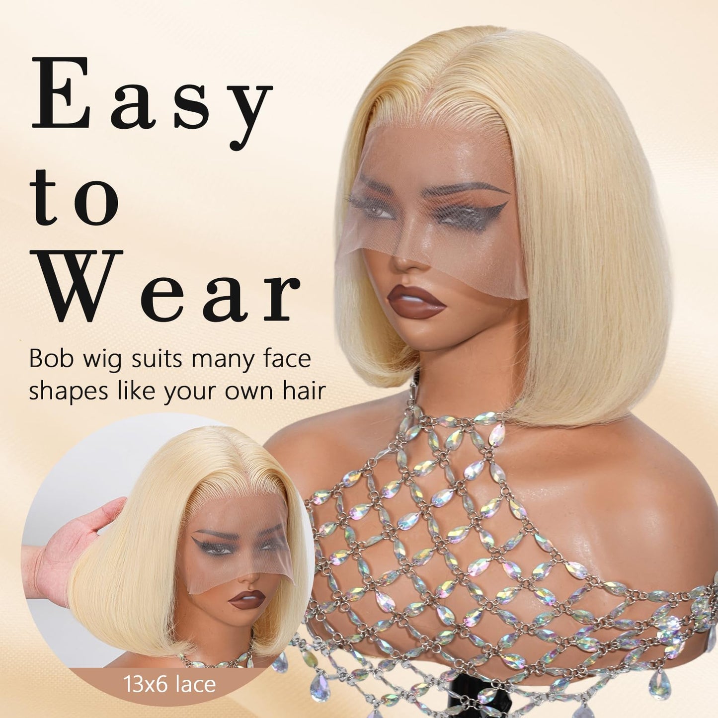 Geomone Blonde Bob Wig Human Hair 10 Inch 613 Bob Wig Human Hair 13x6 Pre Plucked With Baby Hair For Women 180 Density Lightweig