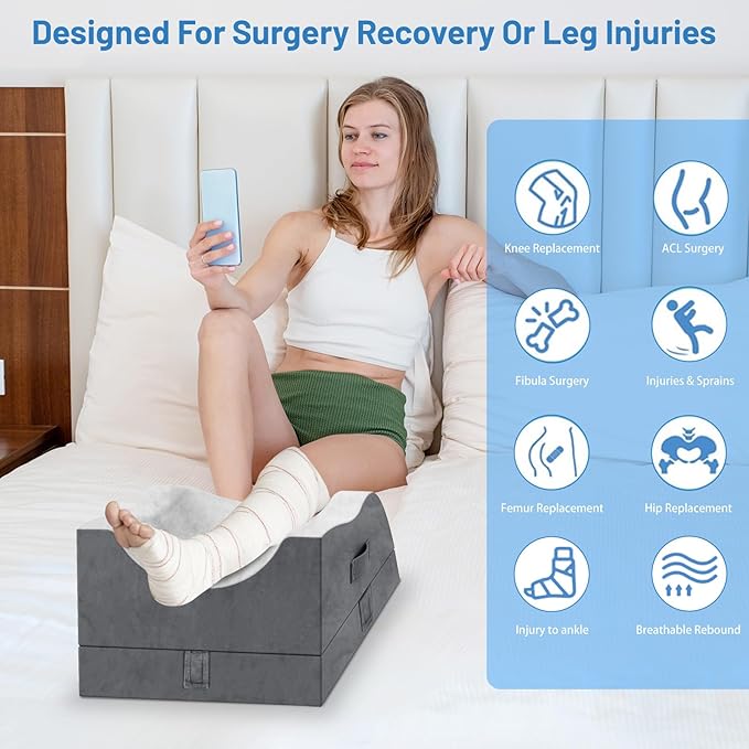 Leg Elevation Pillows, Wedge Pillow for After Surgery, Memory Foam Leg Support Adjustable, Comfort Care for Back Knee Hip Ankles Pain, Knee Pillow for Sleeping Blood Circulation Dark Grey & White