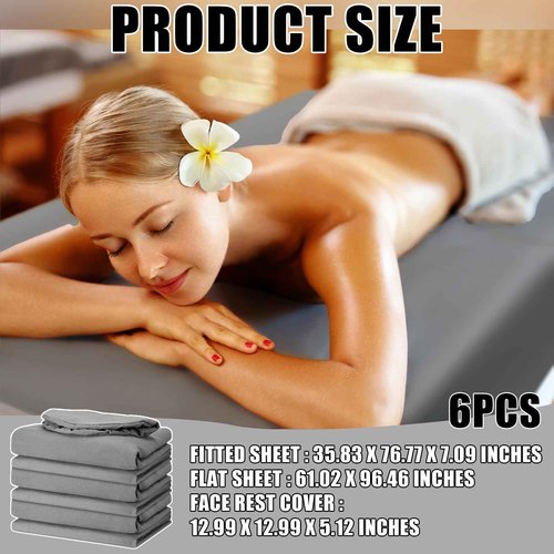 Preboun 6 Set Microfiber Massage Table Sheet Set 3 Piece Spa Bed Sheets Set Grey Massage Table Cover Includes Flat Sheet, Fitted Sheet and Face Rest Cover