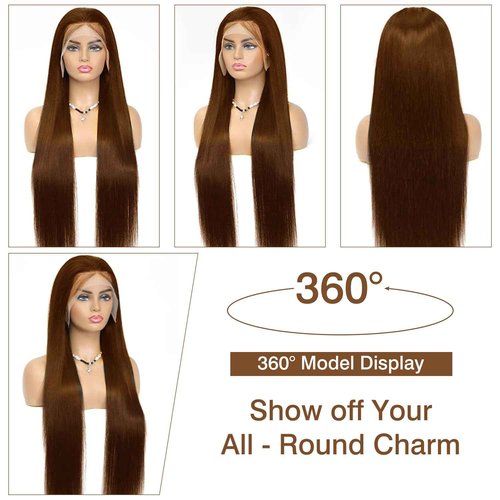 Cypha 28 Inch Chocolate Brown Lace Front Wigs Human Hair Pre Plucked 13x6 Straight Lace Front Wigs Human Hair 180% Density Colored #4 Light Brown Glueless Wig HD Lace Frontal Wigs for Women
