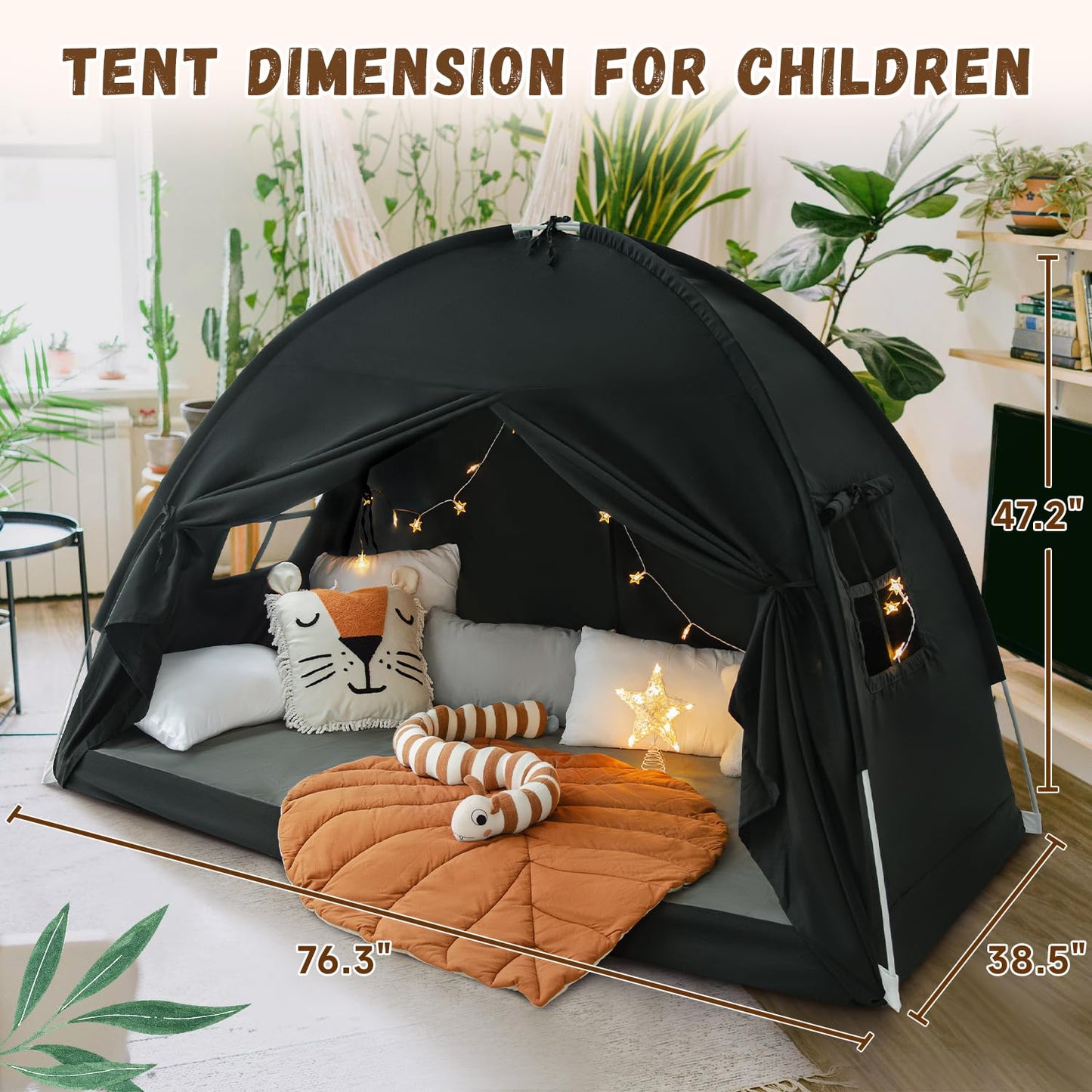 Twin Size Bed Canopy Toddler, Kids Bed Tents Indoor Dream Tent on Bunk Bed Privacy Space Blackout Sleeping Tents Portable Drafty Floor Playhouse for Boys Girl Birthday, Christmas House Gift, Black