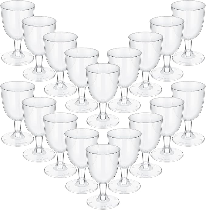 Didaey 48 Pcs Disposable Plastic Wine Glasses 6 oz Party Wine Cups Hard Plastic Drinking Glasses with Stem Stackable Stemm...