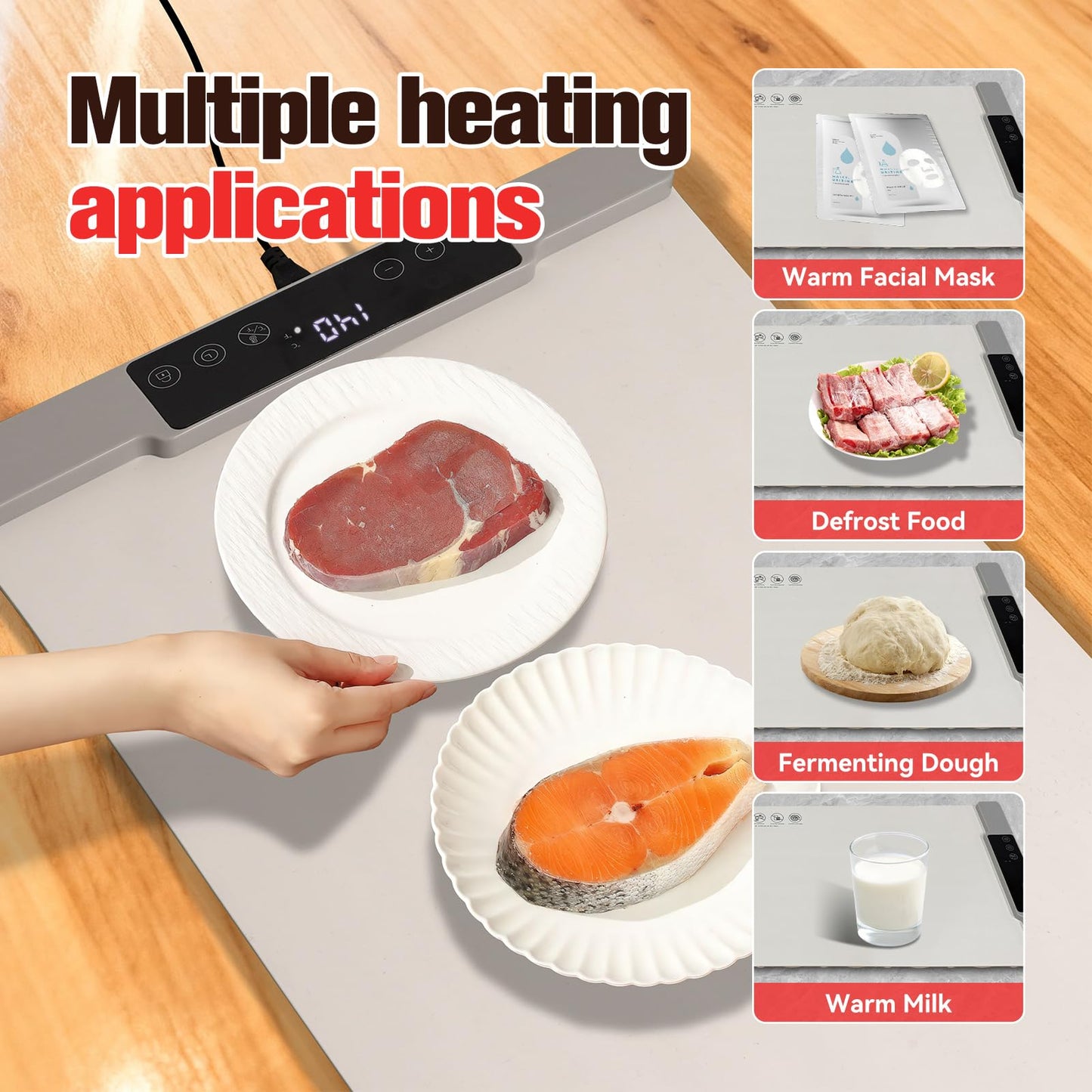 Koucen Warming Mat for Food Extra Large 35.4"×13.4", 7 Temperature Settings, 8-Hour Timer, 400W Fast Full-Surface Heating Child Lock Safety, Food Warmer Electric Warming Trays for Buffets Party