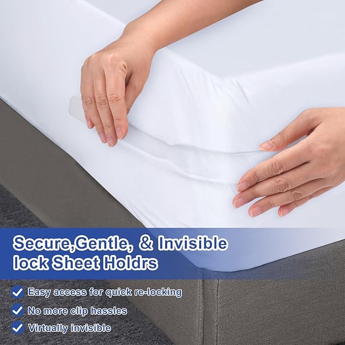 Sheet Holders, Secure Your Sheets Firmly in Place, Heavy-Duty Mattress Straps for No More Loose Sheets Easy Installation, Fits All Mattress Sizes 4 Pcs (Grey)