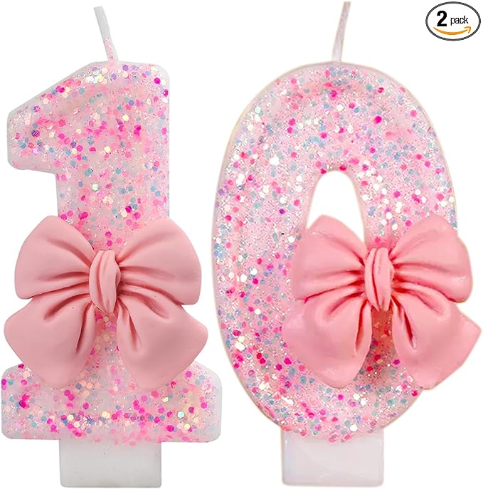 IQMLQV Pink 10 Candle,10 Bow Candles,10 Candles for Birthday Cakes,Pink Bow Birthday Candle 10 Decoration for Party Supplies