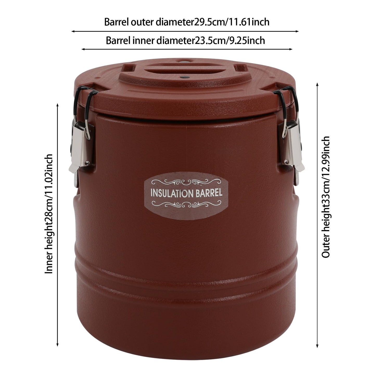 LOYALHEARTDY Commercial Insulated Food Container, 16QT/4Gal Insulated Soup Container Bucket Commercial Food Warmer Insulation Barrel for Hot or Cold Food for Restaurant, Canteen, Home (Brown)