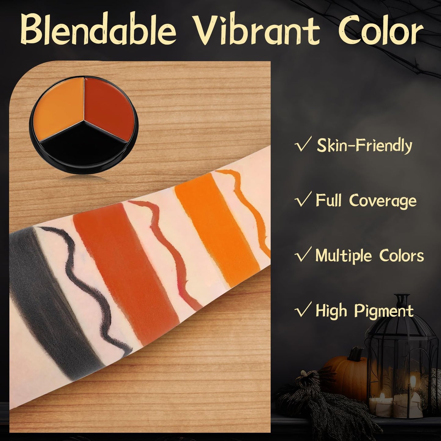 VPCRT6 Black Red Orange Face Body Paint, with 3PCS Sponge and 1PC Brush, Face Painting Kit with Applicator for Halloween Makeup,