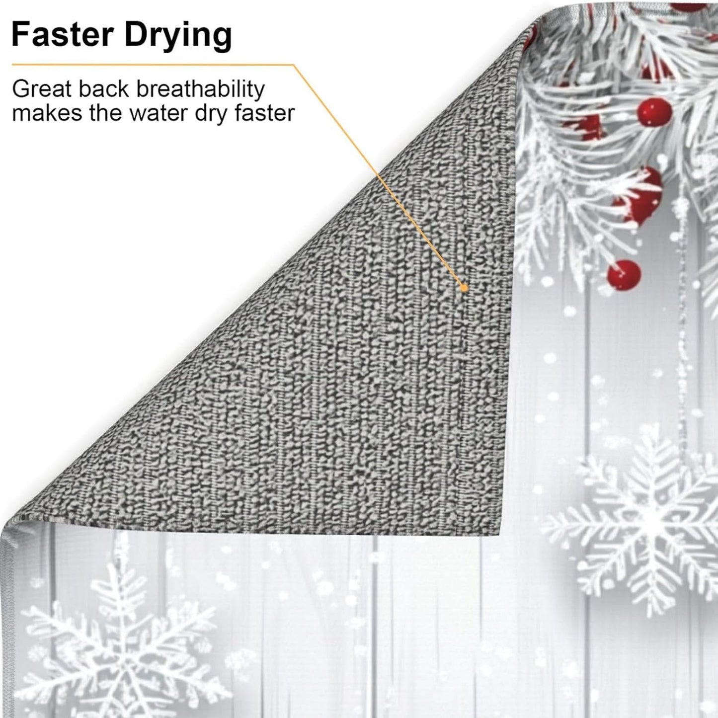 Dish Drying Mat Snowflake Winter White Berry Absorbent Microfiber Non Slip Quick Dry Heat Resistant Holiday Decorative Kitchen Counter Mat for Plates Cups Glasses 16x18 Inch