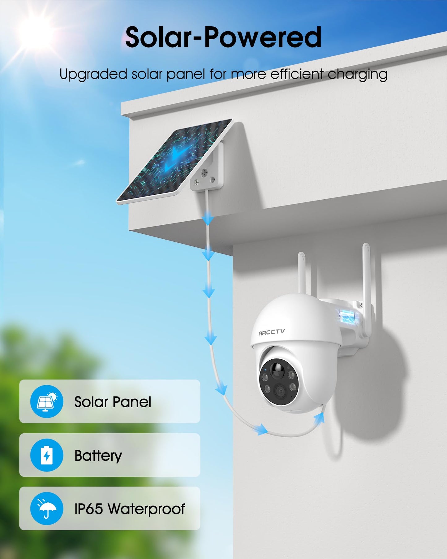 ARCCTV Solar Security Cameras Wireless Outdoor, 4MP 360° View Battery Powered Outdoor Camera, Night Vision with Spotlight, 2-Way Audio, PIR Motion Sensor, 2.4G/5G Dual Band WiFi (2 Pack)