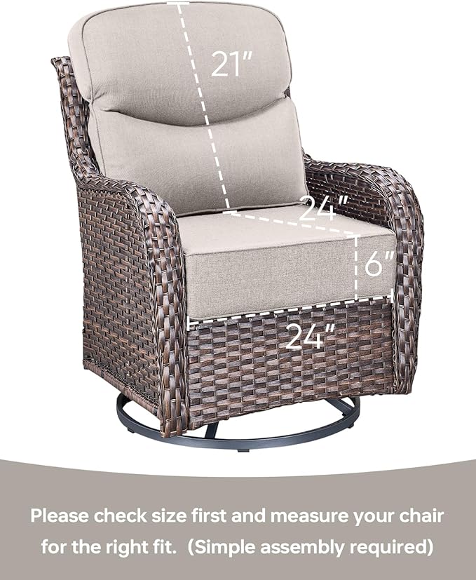 ACTREST Luxury 24x24x6 Inch Smile Patio Cushions for Outdoor Furniture Set of 6 - Thick Back & Deep Seat Outside Replacement Chair Pillows for Rattan Metal Glider Loveseat Sectional Sofa - Beige