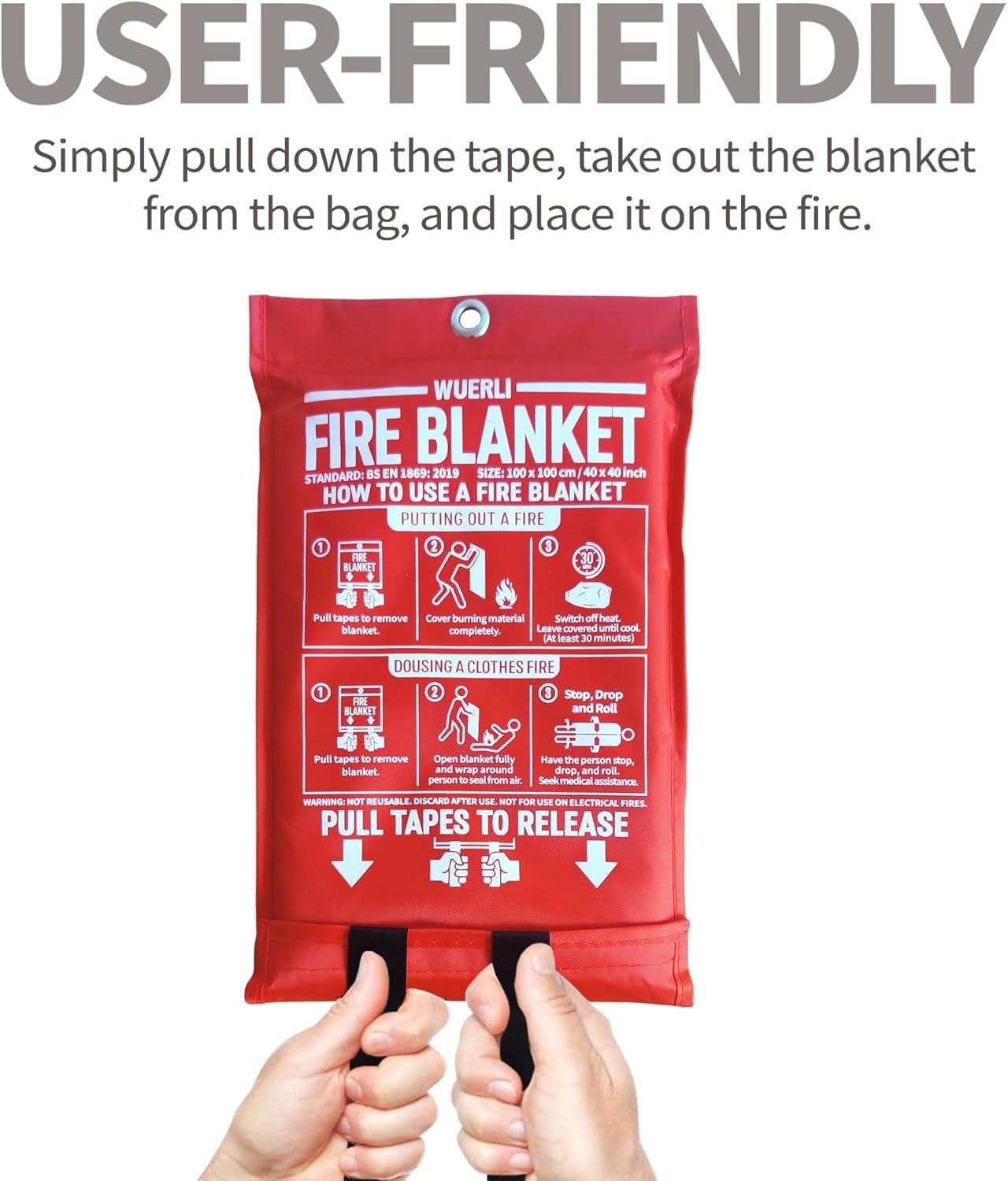 WUERLI Fire Blanket,47" x 71",Fiberglass Fire Blanket for Camping and Fire Fighting Shelters