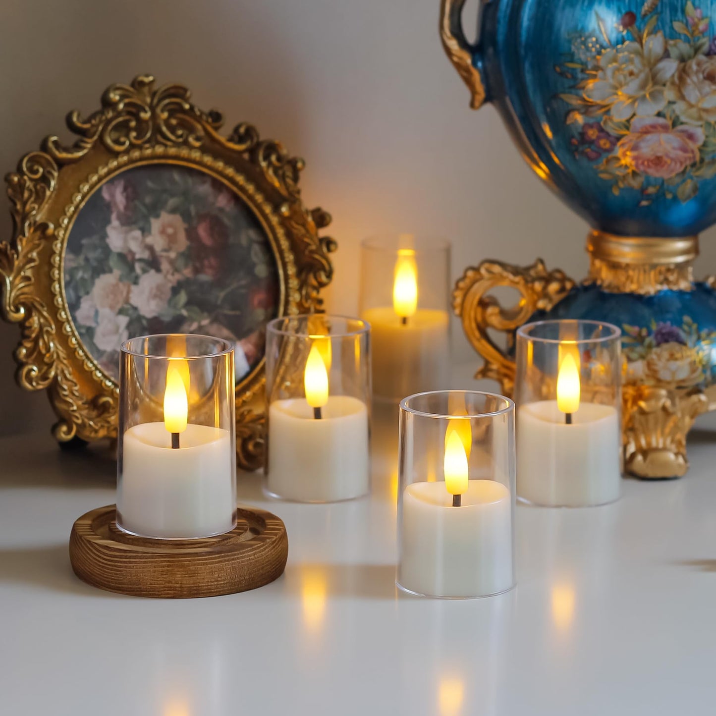 Wroxipel Rechargeable Acrylic Flameless Votive Candles with Timer & Remote Control, 1.7" x2.5" Flickering LED Warm Glow Tealight for Home, Wedding, Holiday Decor (Set of 9, White)