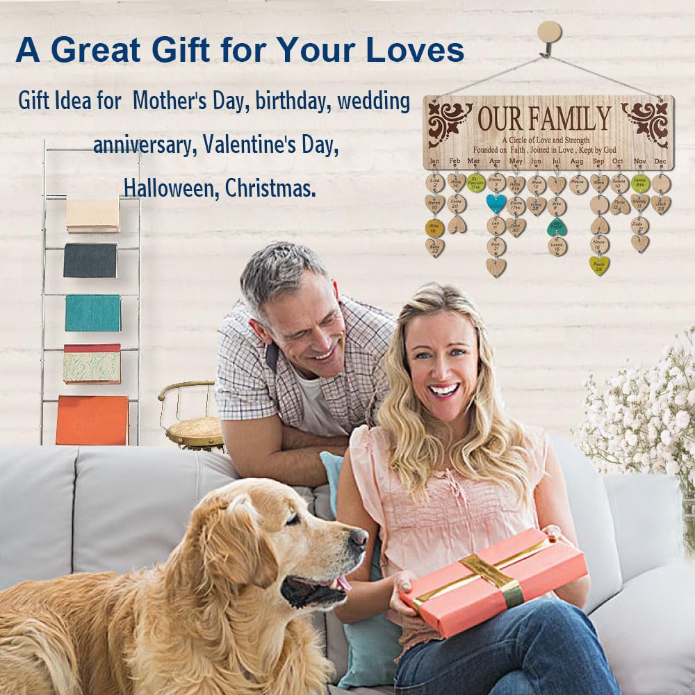 Birthday Gifts for Grandma, Wooden Family Birthday Tracker Calendar Board to Track Birthday, Mothers Day Birthday Gifts for Mom, Important Dates Reminder Plaque Wall Hanging for Mother Christmas Gift