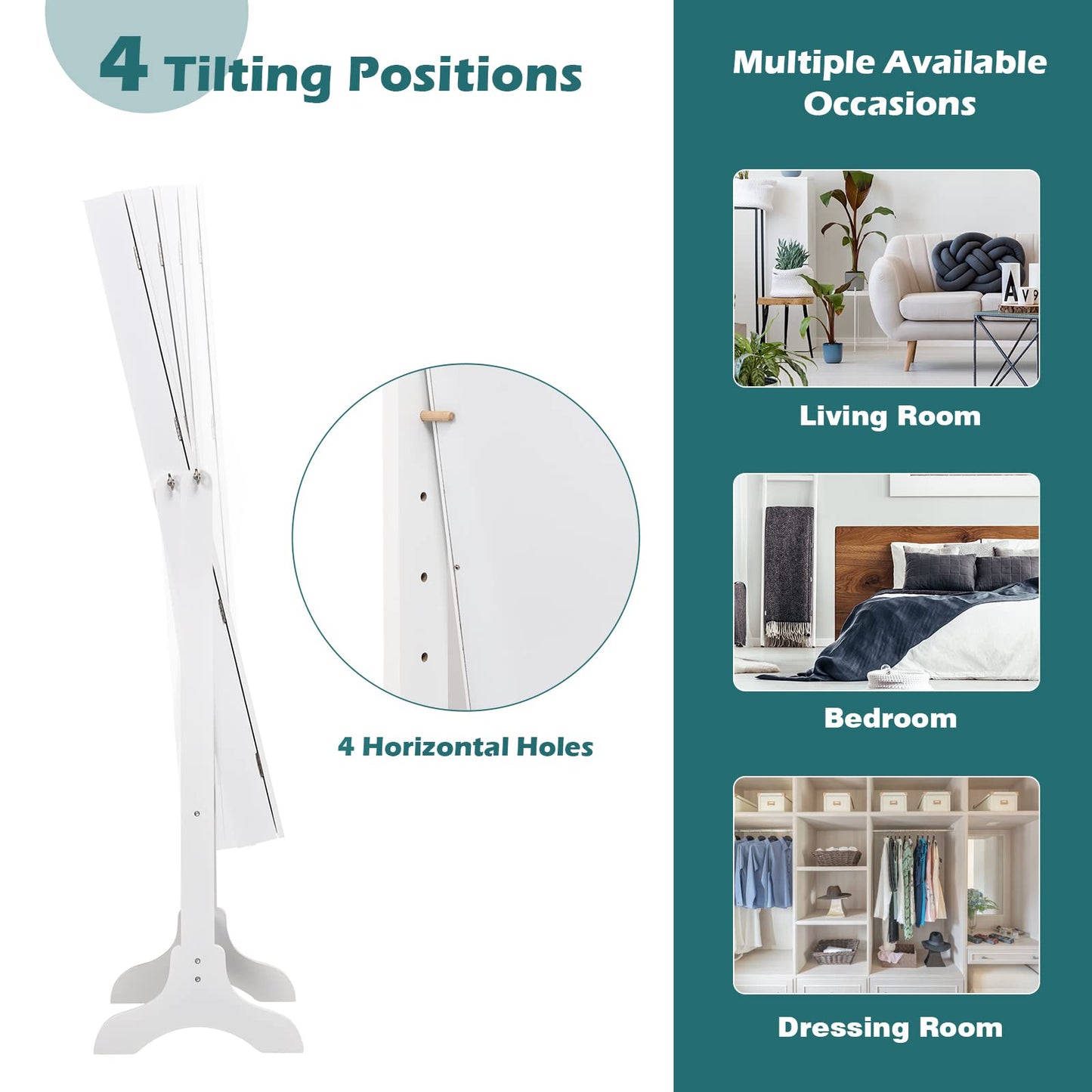 NAFORT Jewelry Armoire, Mirror with Jewelry Storage, 14 LED Lights Jewelry Organizer, Standing Lockable Jewelry Cabinet with Full Length Mirror, Jewelry Organizer with 2 Drawers, White