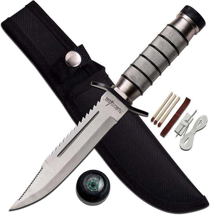 Survivor HK-695 Series Fixed Blade Knife,Reverse Serrated Blade,Metal Handle, 9-1/2-Inch Overall