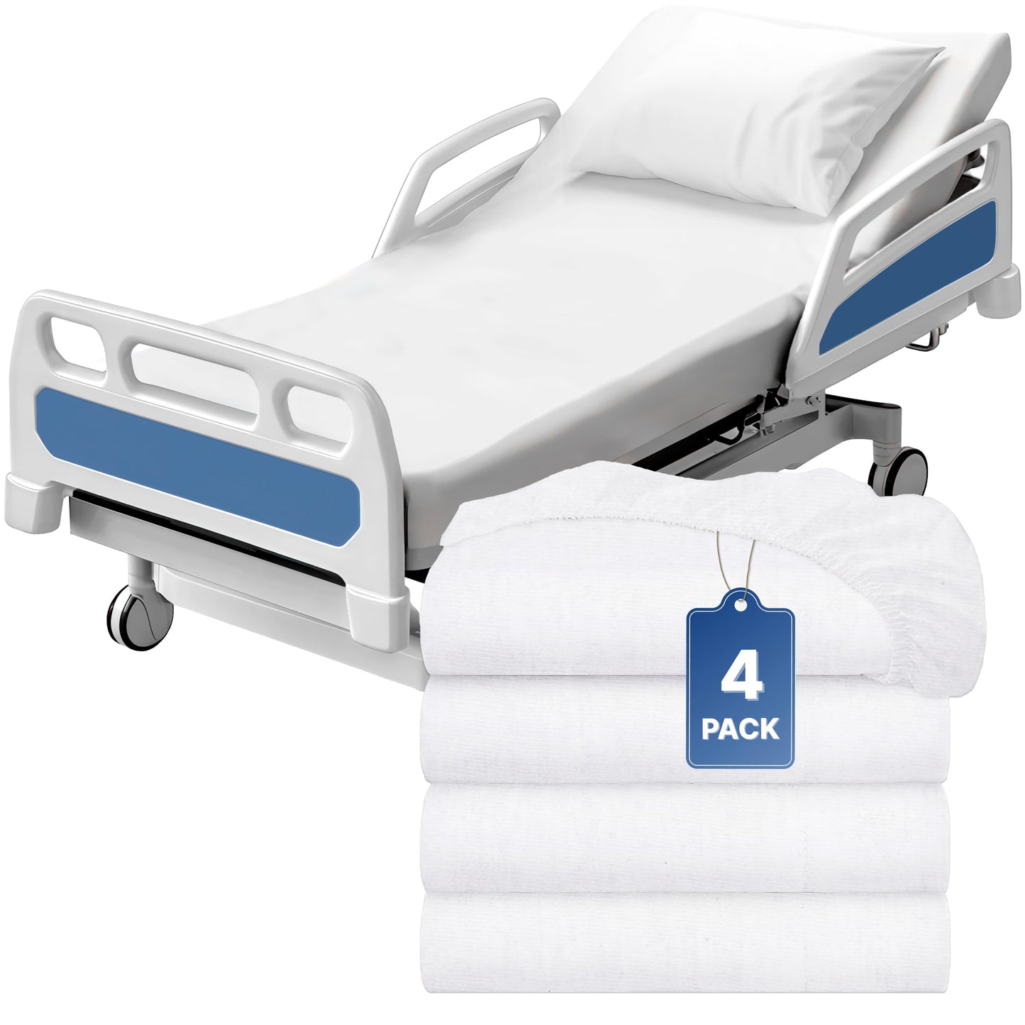 White Classic Fitted Hospital Bed Sheets Set, Soft Jersey Knitted T-Shirt Quality [4 Pack]