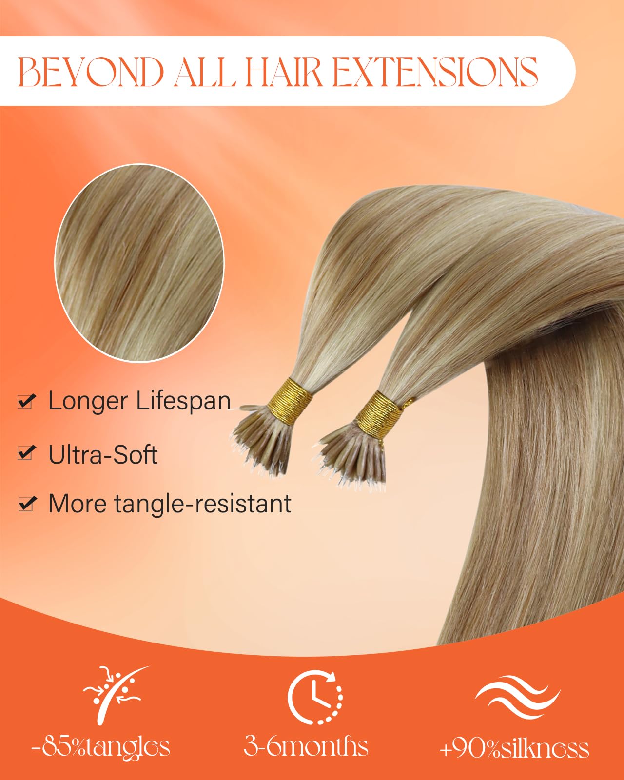 Sunny Hair Nano Tip Hair Extensions Blonde Remy Nano Ring Hair Extensions Natural Blends Light Blonde with Platinum Remy Hair 16