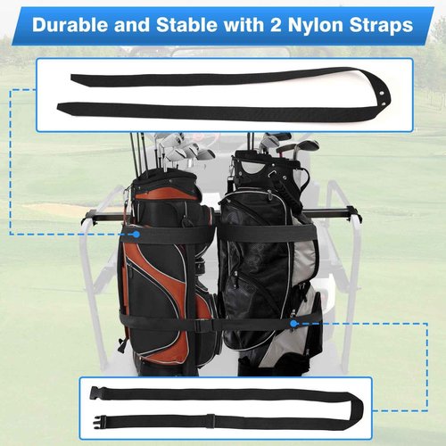 Golf Cart Rear Seat Bag Holder Bracket Attachment for Most 2+2 Golf Cart Rear Seat with 1 Inch Square Tube, No Drilling Golf Cart Bag Attachment for EZGO Club Car Yamaha Golf Carts, Metal/Stable