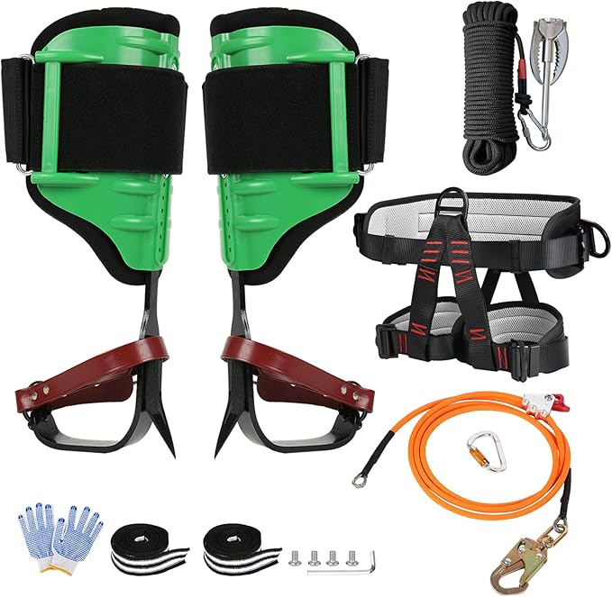 HSSZXFR Tree Climbing Gear for Tree Work, Tree Climbing Spikes with 10FT Steel Wire Core Flip Line, Adjustable Climbing Be...