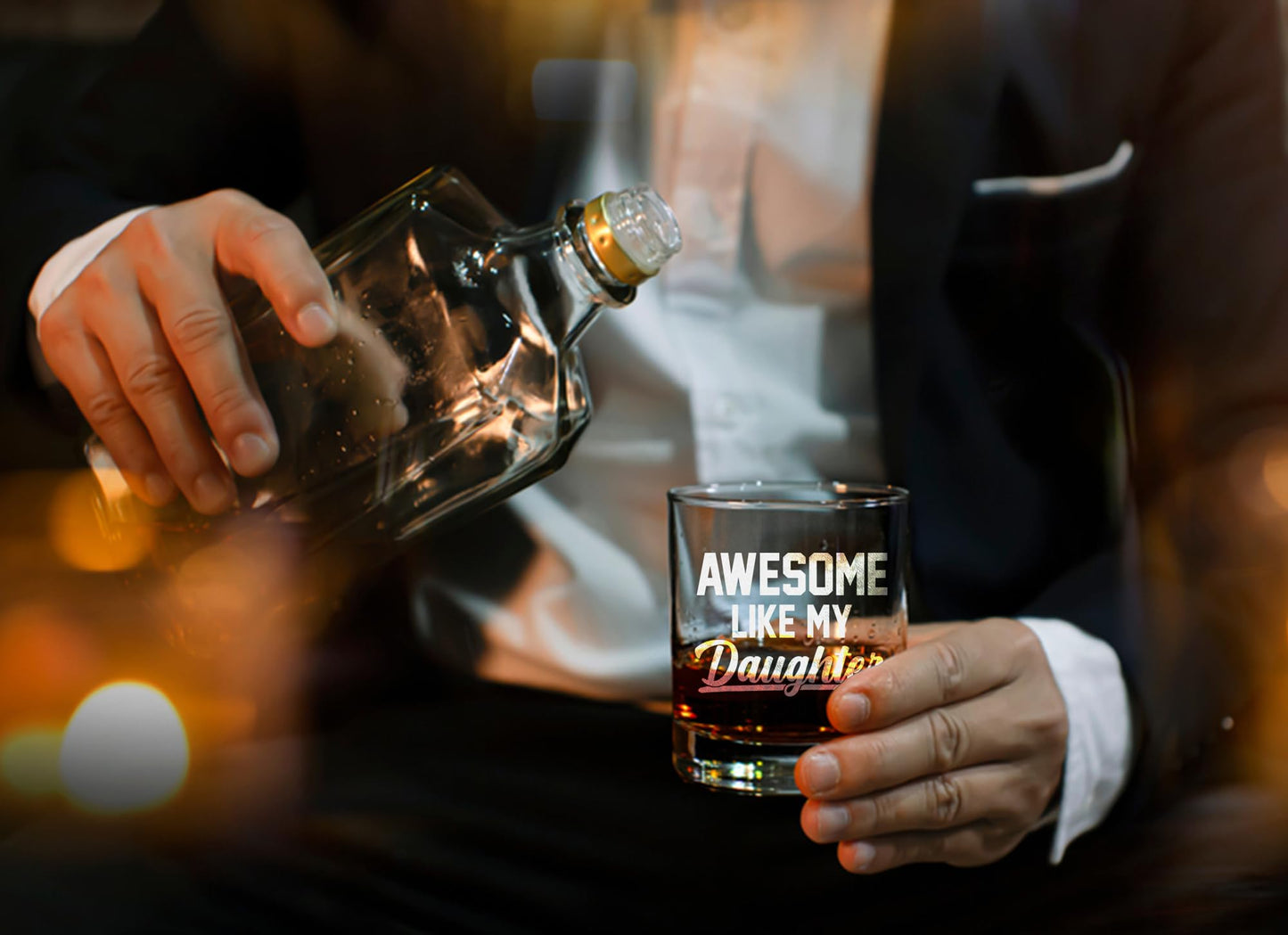 MINIVINE Dad Gifts From Daughter for Fathers Day - Cool Fathers Day Presents - Funny Birthday Gifts for New Girl Dad - Awesome Like My Daughter 10oz Whiskey Rock Glass