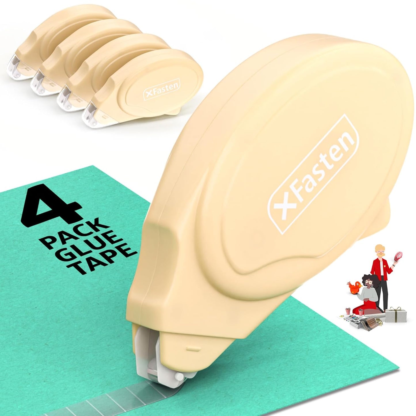 XFasten Glue Tape Roller for Scrapbooking 4-Pack Acid-Free Pastel Beige Double Sided Tape Roller for Crafts, Photos, Bullet and Junk Journaling Supplies - Scrapbook Adhesive Runner (0.3 in x 30 ft)