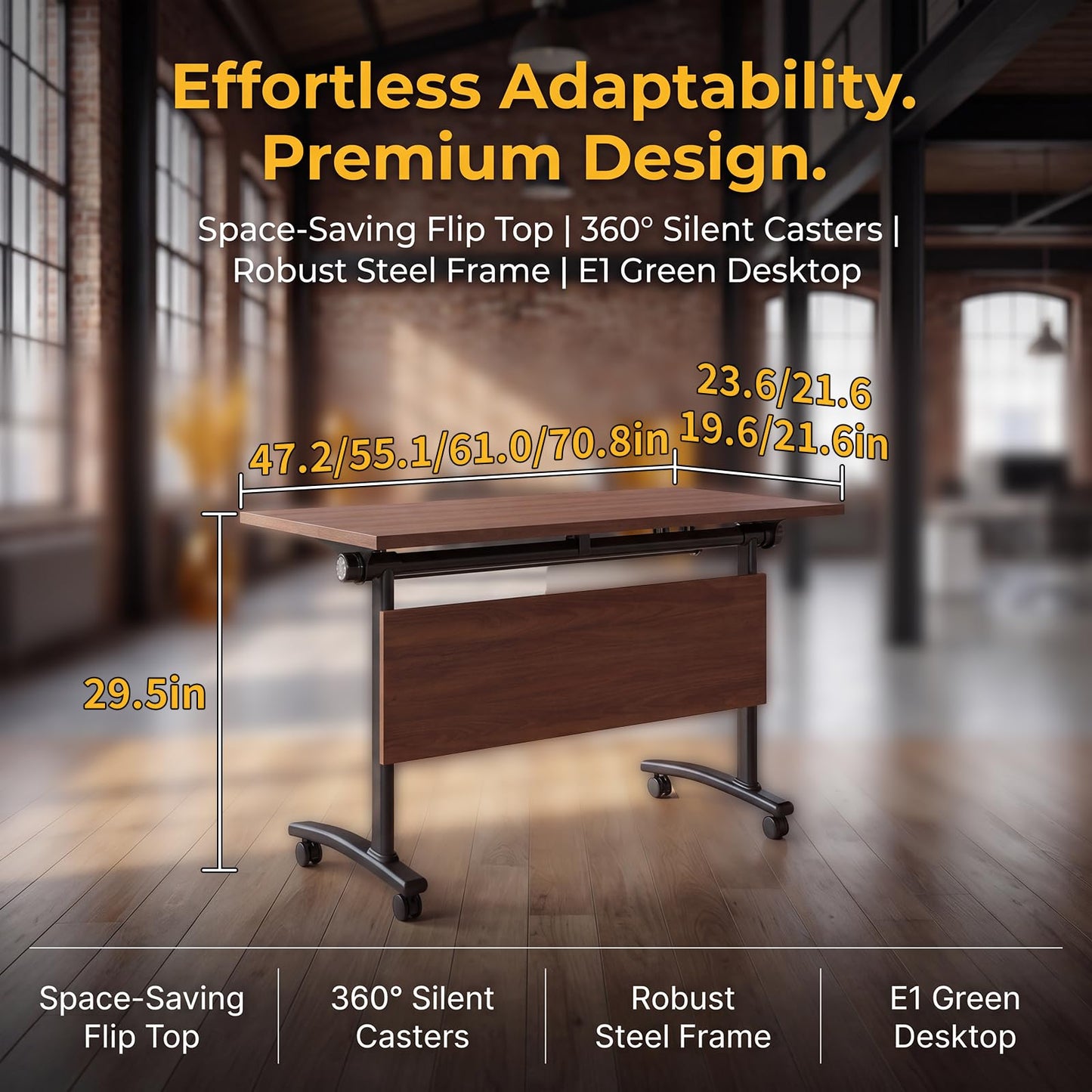 JNMDLAKO Modular Folding Conference Table with Locking Wheels, 8 Pack Flip Top Mobile Training Table, Modern Meeting Seminar Tables for Office, Hotel Conference Room(8,Walnut,71" L x 21" W x 29" H)