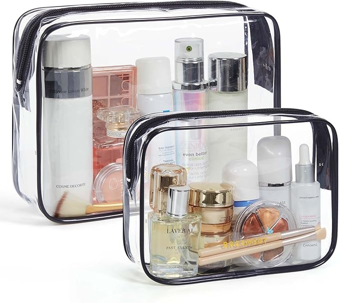 BAGSMART Clear Toiletry Bag, TSA Approved Travel Toiletry Bag Carry On Travel Accessories Bag Airport Airline Quart Size Bags water-resistant Makeup Bag for Women