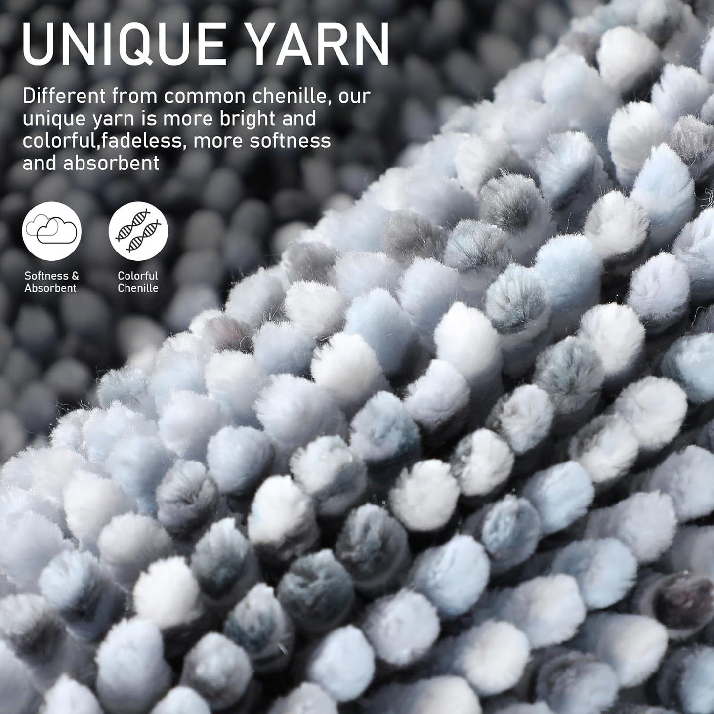 Yimobra Bath Mats for Bathroom Non Slip, 36x24, Extra Soft Chenille Bathroom Rugs, Luxury Fluffy Long Matts for Tub, Plush Shaggy Carpet, Water Absorb, Machine Washable, Light Grey & Dark Grey