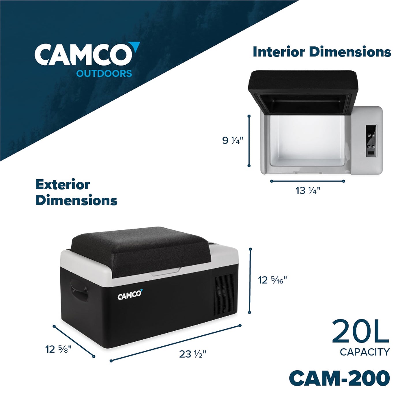Camco CAM-200 AC 110V DC 12V 20 Liter Portable Compact Refrigerator w/Single Zone Cooling/Freezing and Vehicle Outlet Cables for Camping & Road Trips