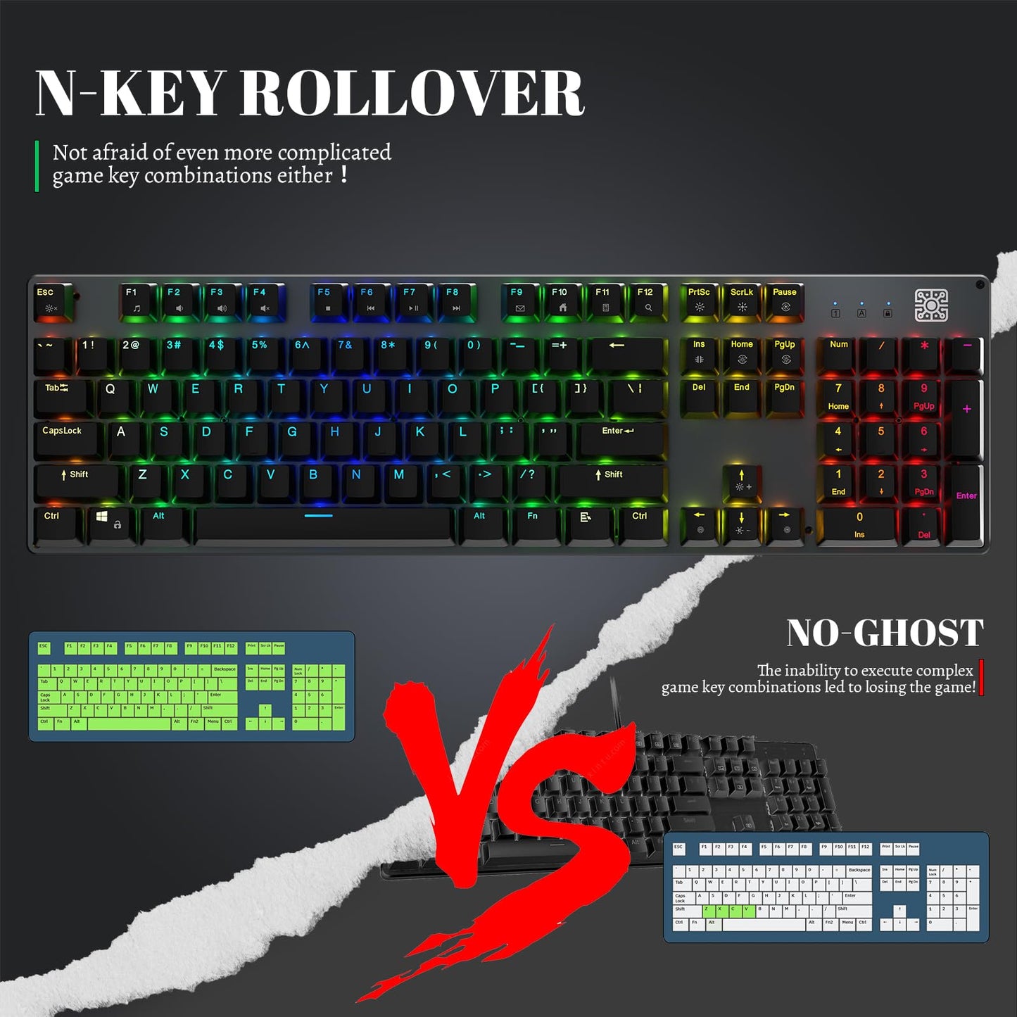Black Emblem Mechanical Gaming Keyboard with Linear Red Switches, RGB Backlit Full Size 104 Key Programmable Wired Keyboard with Aluminum Base for Gaming/Typing/PC/Mac