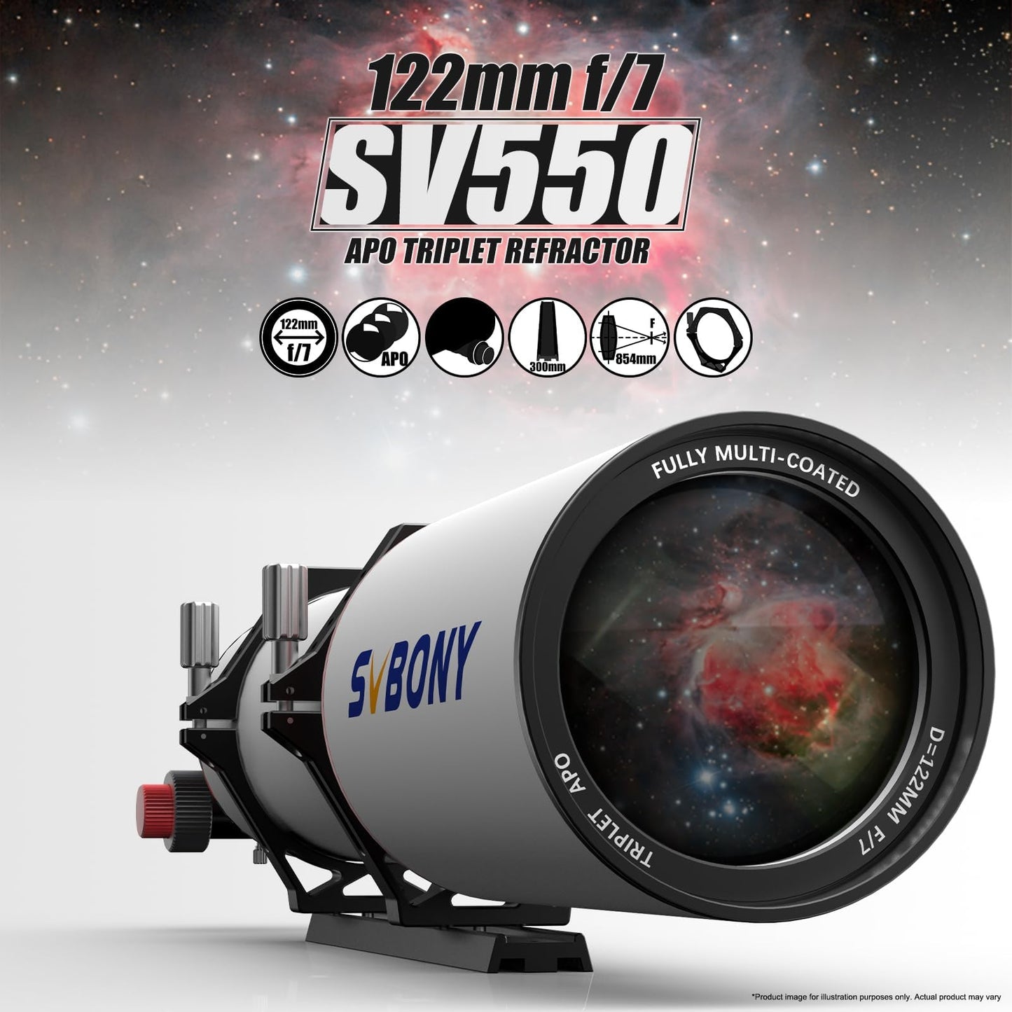 SVBONY SV550 Triplet APO Telescope, 122mm F7 ED Glass Telescope for Adults High Powered, 2.5" Dual-Speed Focuser, 87mm Focus Travel Distance Refractor OTA, for Deep Space Astrophotography and Visual