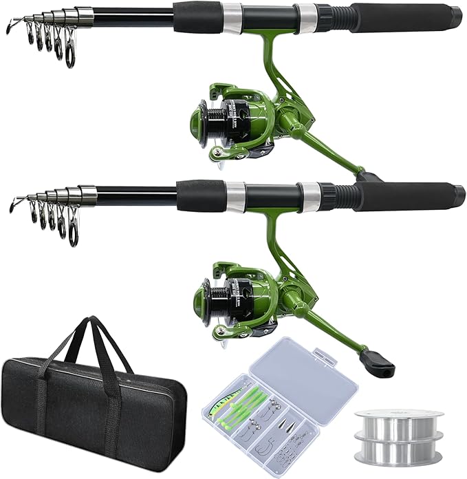2PACK Fishing Pole Combo,Fishing Rod Combos with Telescopic Fishing Pole Spinning Reels Fishing Carrier Bag for Travel Sal...