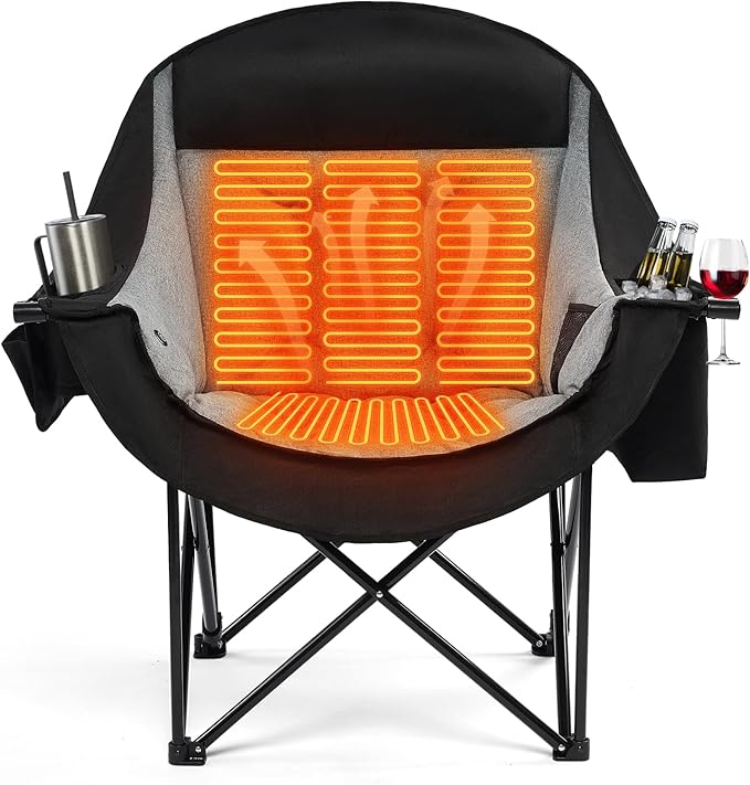 apollo walker Heated Oversized Camping Chair - Extra Wide Heavy Duty Padded Folding Camping Chairs for Adults with Adjustable Heating, Cooling Bag, Side Pocket, Cup Holder and Carry Bag