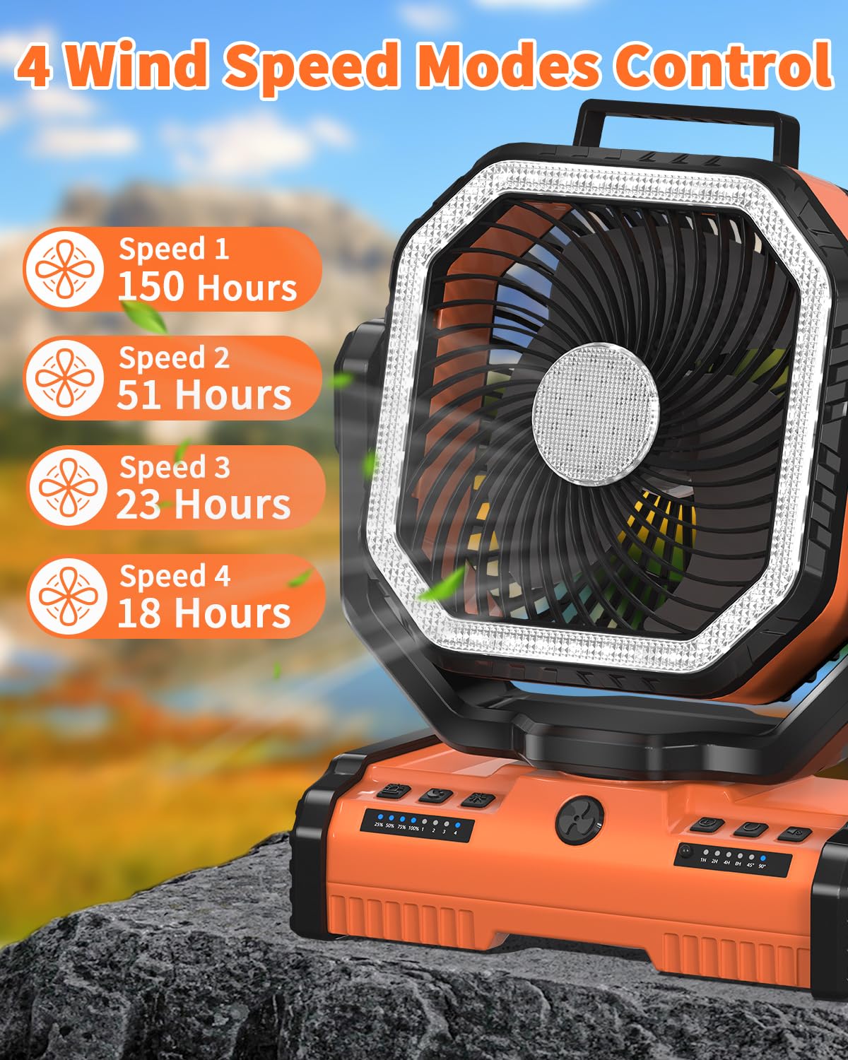 Adust 12 Inch Camping Battery Operated Powered Fan With Led Lantern Light,44000Mah Rechargeable Portable Oscillating Fan With 36