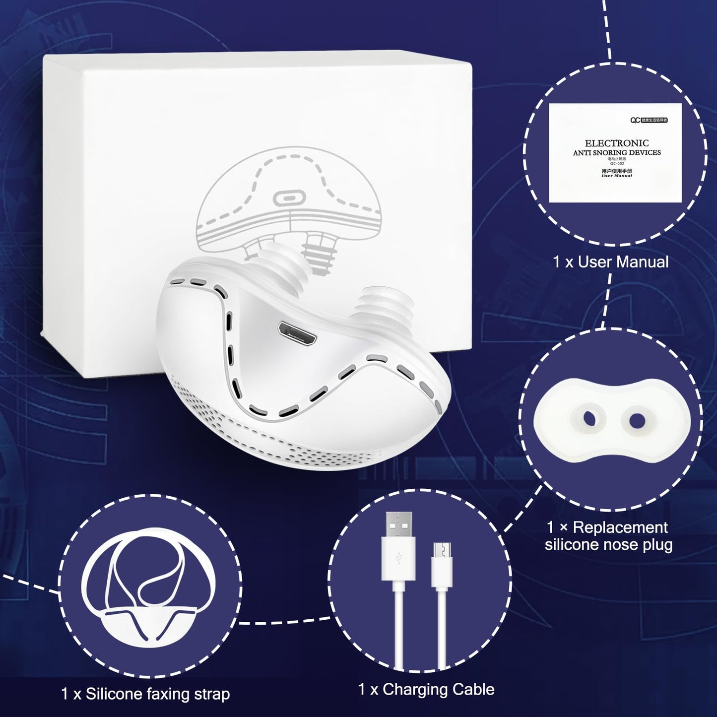 Anti Snoring Devices, Adjustable Wind Speed Snoring Solution, Electric Anti Snore Reduction Device Aids Nose Vents Plugs for Men & Women(White)-1