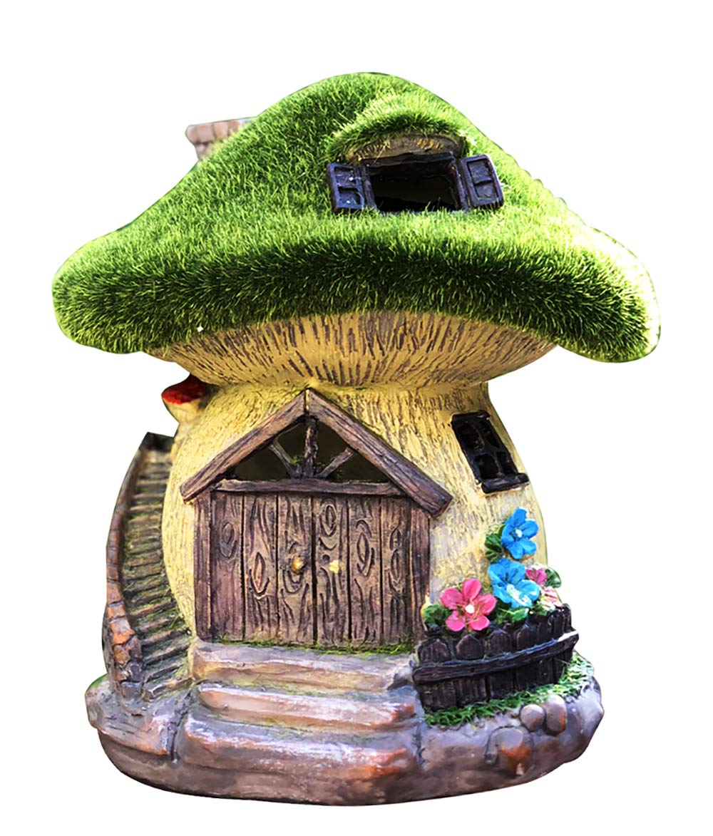 TIBLEN Solar Gnome Grass-Roof Mushroom Garden House, Outdoor Gnome House Figurine with Solar Lights, Little Garden Cottage Figurines
