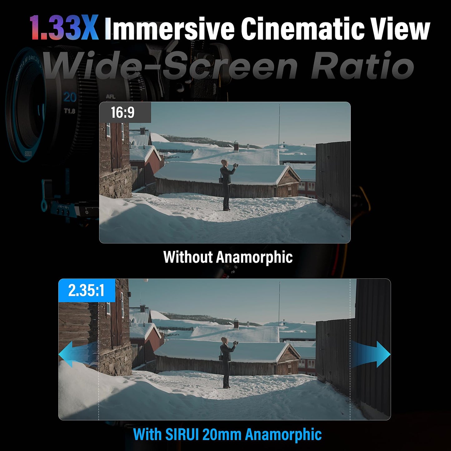 SIRUI 20mm T1.8 1.33X Anamorphic Lens, S35 Autofocus Lens for E Mount Cameras, A6500, A6700, FX3/30, ZV-E Series, A7 Series, A9/9II (Neutral Flare)